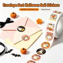 500Pcs Hippie Ghost Halloween Roll Stickers, Retro Cute Pumpkin Ghost Round Stickers, Self-Adhesive Decals For Party Gift Envelope Scrapbook Decor - 500 Pcs/roll - View 5