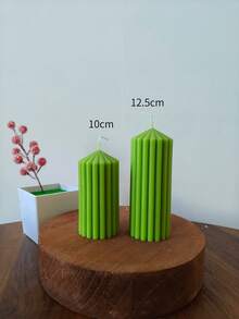 Green Striped Decorative Candle Ribbed Textured Aesthetic Wax Candles For Christmas Holiday Decor, Warm Silent Style Home Atmosphere, Minimalist Decorative Candle Centerpiece Christmas Present Decorations Gift For Woman Winter Gift - Green Cone-shaped Pillar Candle - View 9