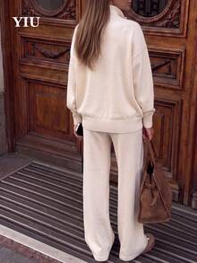 YIU Women's Cream White Turtleneck Zip Knit Cardigan Loose Sweater Jacket Spring Autumn Winter For Daily Office Date Christmas Birthday Party - Apricot - View 6