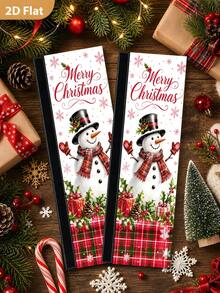 1/2Pcs Christmas Refrigerator Handle Covers, Snowman & Red Green Plaid Pattern, With Hook-And-Loop, Suitable For Refrigerator, Oven, Microwave, Dishwasher, Christmas Holiday Kitchen Decor - View 1