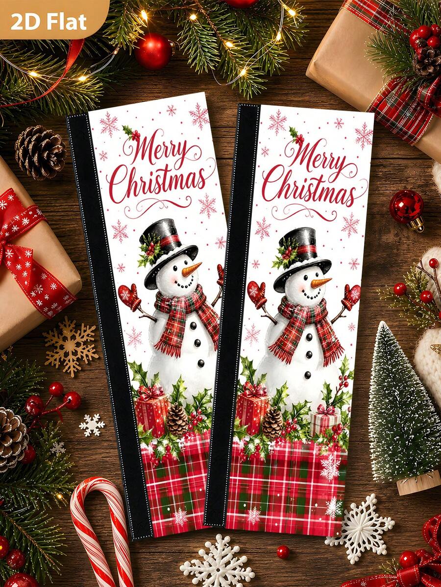 1/2Pcs Christmas Refrigerator Handle Covers, Snowman & Red Green Plaid Pattern, With Hook-And-Loop, Suitable For Refrigerator, Oven, Microwave, Dishwasher, Christmas Holiday Kitchen Decor - View 1