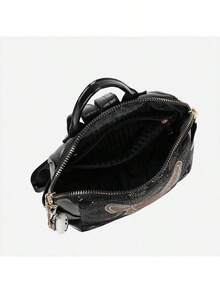 時尚大容量多隔層女款後背包，百搭 PU 鑲鑽單肩筆電包，1件金色 PU 女包 - 金色 - 查看 10