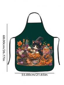 1pc Halloween Black Cat & Pumpkin Theme Apron, Suitable For Kitchen Daily Decoration, Exquisite Printed Design, Holiday Party Tableware Display, Baking Gathering Decoration, Halloween Autumn Decorative Supplies - Multicolor 2 - View 6
