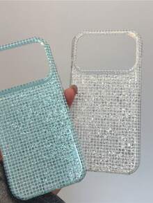 1pc INS Minimalist Glitter Plaid Green Phone Case Compatible With Phone 18 Pro Max, 17 Pro Max, 17 Pro, 16 Pro Max, 16 Pro, 15 Pro Max, 14, 13 Pro Max, Back Cover Protection, Girl Gift - Multicolor - View 2