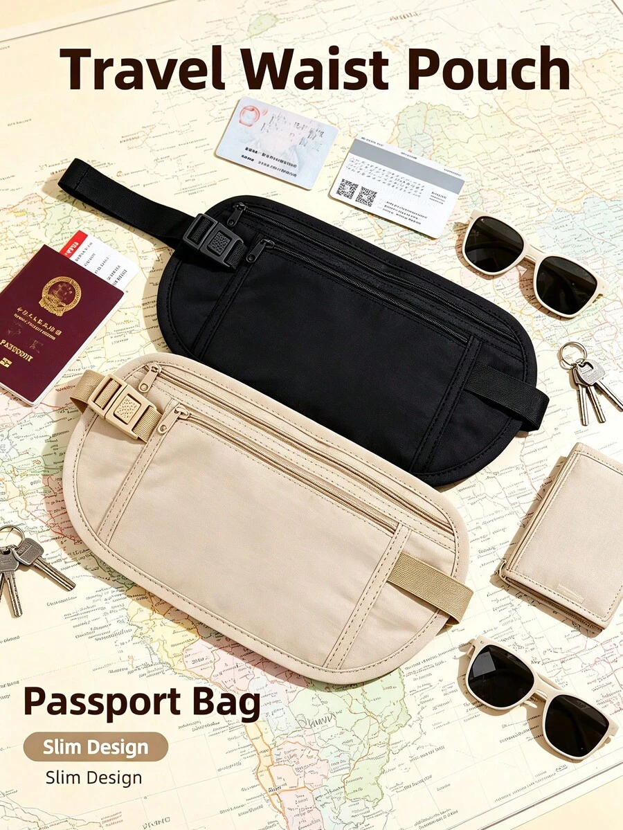 Anti-Theft Slim Waist Bag Invisible Passport Holder, Multi-Function Travel Organizer Bag, Suitable For Storing Cards, Cash And Documents, Convenient And Portable Daily Commute And Travel Item Storage Bag - Multicolor - View 1