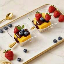 Wavy Square Snack Dish, Transparent And Fresh Texture, Comes With Matching Small Spoon, Suitable For Serving Fruits, Mousse Pudding, Cold Appetizers And Desserts, Perfect For Cold Buffet, Tea Break Party, Home Gathering Platter, Unique And Elegant Design, Easily Enhances Table Display Style, Creates Exquisite Food Presentation Effect - Transparent - View 9