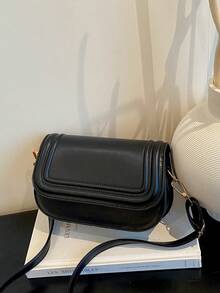 腰帶扣翻蓋半月型斜挎包，適合購物、錢包，年輕女性與大學生使用 - 黑色 - 查看 12