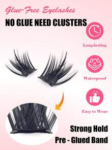 10-Row Reusable Glue-Free Eyelashes - Waterproof Self-Adhesive Design, D-Curl Pointed Cluster Lashes (10-16mm), Ideal Gift For Women And Girls. No Extra Eyelash Glue Needed! Built-In Pre-Coated Adhesive Strip, Just Gently Press To Complete Application In Seconds. - D - View 6