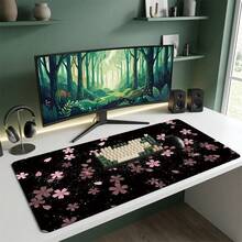 Cherry Blossom Theme Extra Large Gaming Mouse Pad - Rectangular Desk Mat, With Non-Slip Rubber Base, Designed In Rectangular Shape, Embedded With Pink And Purple Flowers, Perfect For Home And Office Use. - Cherry Blossoms Falling - View 4