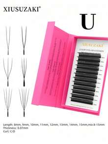 XIUSUZAKI 12 Rows U-Shaped/W-Shaped 3D/4D/5D Mink Eyelash Extensions, Densely Packed Pre-Made Lashes - Black - View 1