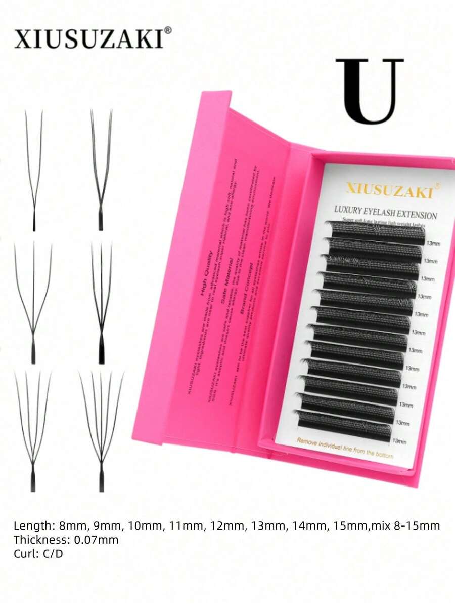 XIUSUZAKI 12 Rows U-Shaped/W-Shaped 3D/4D/5D Mink Eyelash Extensions, Densely Packed Pre-Made Lashes - Black - View 1