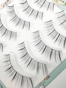 5 Pairs Natural False Eyelashes, Cluster Fake Lashes, Japanese Style Transparent Invisible Stem Eyelashes, Natural Sweet Fresh Soft Lightweight Realistic Lashes, Portable Travel Pack, Christmas Makeup Tool, Halloween Eyelashes - Black - View 6