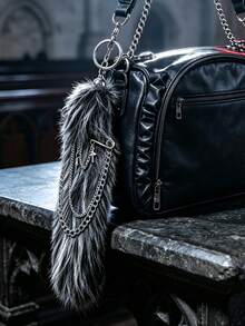 1pc Y2K Style Cross Star Chain Animal Tail Bag Charm, Gothic Animal Tail Pendant For Bag Decoration, Keychain Chain, Clothing Decoration - Dark Grey - View 1