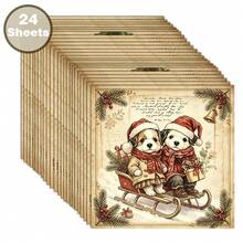24 Sheets 6x6 Inch Cute Puppy Christmas Scrapbooking Paper, Vintage Framed Cardstock, Healing Watercolor Puppy Craft Paper, Suitable For DIY Holiday Cards, Junk Journals And Fine Cutting - Square - View 2