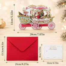 1pc 3D Christmas Pop-Up Greeting Card, Creative Holiday Paper Card, Elegant Carriage Design, Christmas Celebration Holiday Decoration Card, Surprise Message Card - Multicolor - View 4