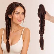 Brown-Black 16-Inch Hand-Braided Ponytail Extension, With Claw Clip, Suitable For Women - Multicolor - View 10