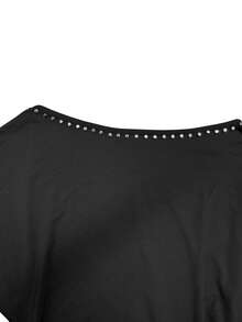 Elegant Women's Top With Rhinestone Trim, Ruched Waist Slim Fit Design, Can Be Worn Alone Or Layered, Suitable For Evening Out, Dating, Commuting, Autumn Clothing - Black - View 5