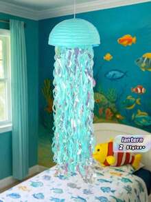 3pcs Gradient Blue Jellyfish Paper Lanterns, Ocean Theme Hanging Decorations, Underwater Style Decor For Mermaid Party, Birthday, Baptism, Wedding Wall Decoration - -multiple Styles - View 3
