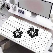 1pc White Black Polka Dots Hibiscus Flower PU Leather Desk Mat, Large Extended Waterproof Non-Slip Smooth Mouse Pad, Floral Desk Pad Protector Writing Mat Easy Clean Stain Resistant For Office Home School Computer Laptop Desktop - View 1