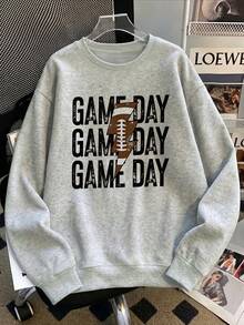 Plus Size Women's Daily Rugby Lightning Sports Print Round Neck Long Sleeve Casual Spring/Fall/Winter Hoodie Outfits For Women Tops For Women - Light Grey - View 2