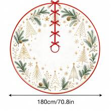 1 buah Alas Pohon Natal Motif Pohon Pinus Garis Tipis Emas, Dekorasi Liburan Warna Elegan, 5 Ukuran, Hadiah Liburan Unisex, Cocok Untuk Dekorasi Natal di Rumah dan Pesta - Garis-garis emas halus membingkai pohon pinus. - View 11
