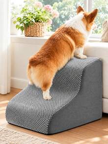 A Portable Pet Ladder, Bed Step, Puppy/Teddy Dog Climbing Ladder, Helps Small Dogs, Senior Pets, And Injured Animals Climb Easily - Comes With A Removable Cover And Non-Slip Base, Suitable For Home Use As A Bedside Ladder, Washable, Perfect For Halloween And Christmas. - Light Grey - View 4