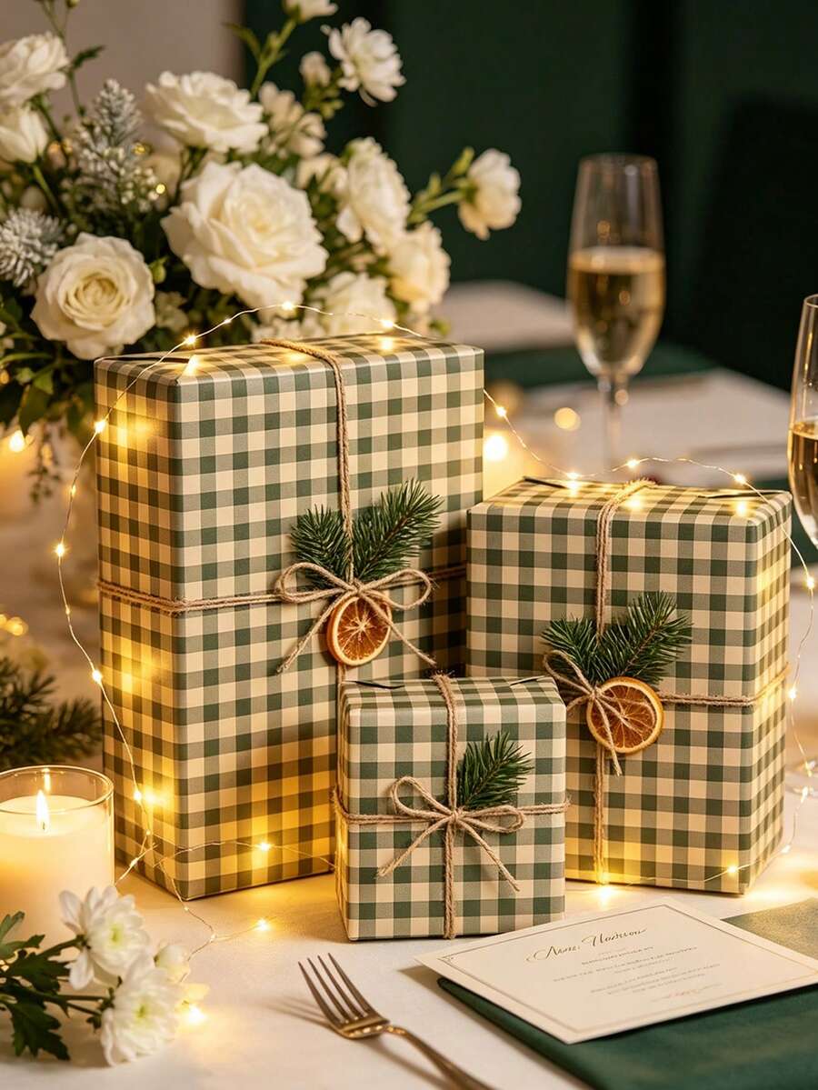 Roll Green & Kraft Buffalo Plaid Wrapping Paper Roll, Pair With Hemp Rope, Rustic Checkered Gift Wrap, -Style Brown Paper With Dark Green Squares, Farmhouse Holiday & Everyday Gift Wrapping For Christmas, Birthdays, Diy Crafts And Packaging - One Size Fits All - View 1