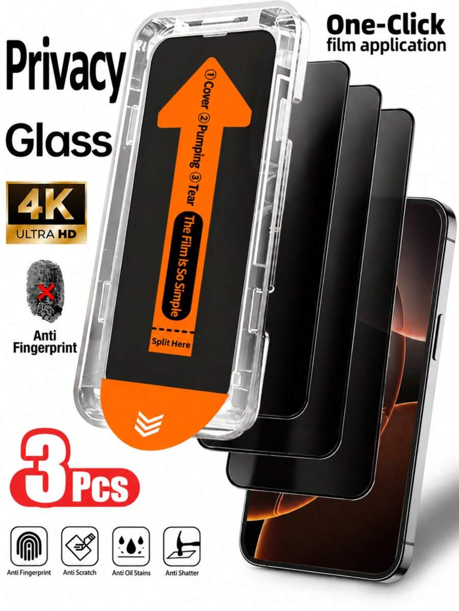 CASECOPS 3-Pack Privacy Tempered Glass Screen Protector, Compatible With IPhone 18 Pro Max, 18 Pro, 17, 16, 15, 14, 13, 12, 11, 17 Pro Max, 17 Pro, 17 E, 16 Pro Max, 15 Pro, Air, Plus, Mini, X, XR, XS Max, Full Coverage, 9H+ Hardness, Scratch Resistant, One-Click Dust-Free Installation, Shockproof, Anti-Fingerprint, Suitable For Daily Protection, Office And Home Phone Screen Protection - 3pcs Privacy - View 1