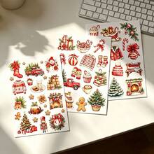 3pcs/Set Red Vintage Christmas Dream Stickers, Creative Minimalist Personalized Collage Material, Scrapbook DIY Decorative Stickers - Multicolor - View 2