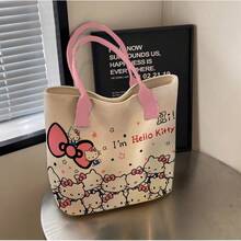 SANRIO 1pc Hello Kitty Printed Canvas Tote Bag, Cream White Base With ...