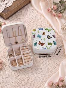 Women'S Jewelry Box With Butterfly Print-Portable Travel Jewelry Storage Case For Women Ring Earring Necklaces-Top Choice For Holiday Gift - Butterfly Design - View 8