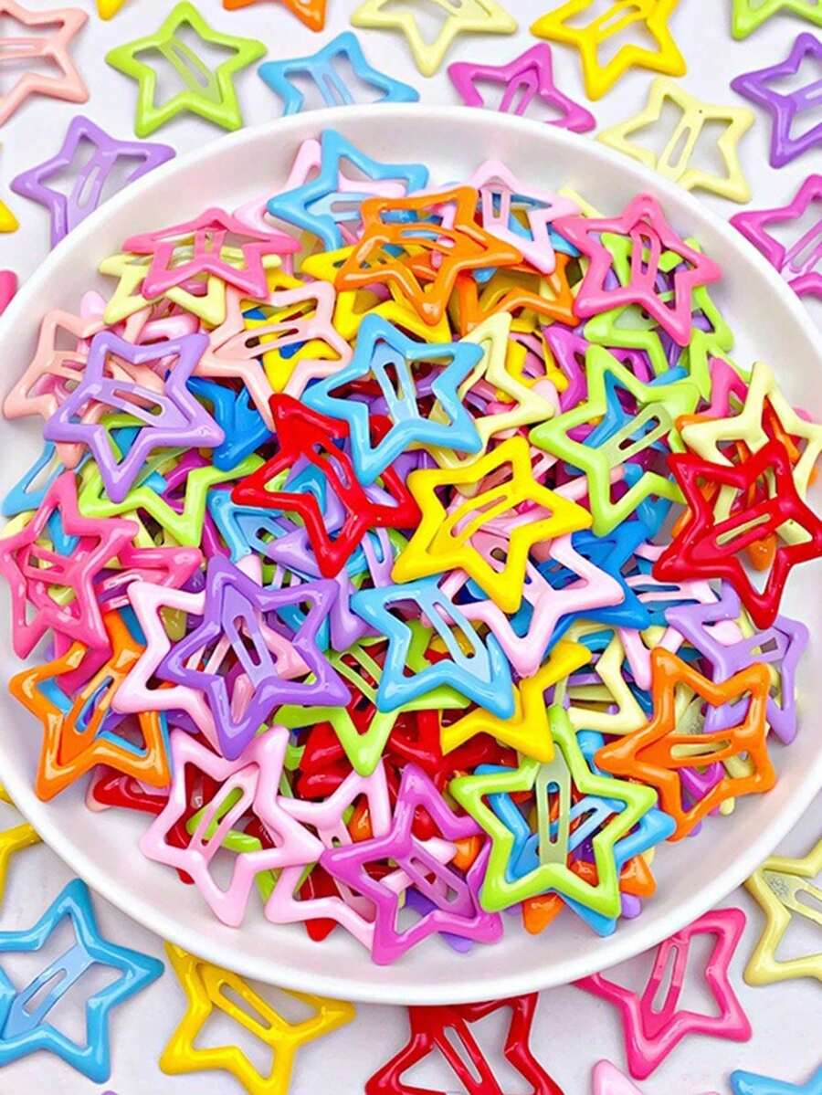 10/20/30/40/50pcs Random Color Y2K Girls Mixed Star Shaped 3CM Hair Clips, Simple Fashionable Five-Pointed Star Hair Accessories, Suitable For Daily Life, School And Outdoor Activities - Multicolor - View 1