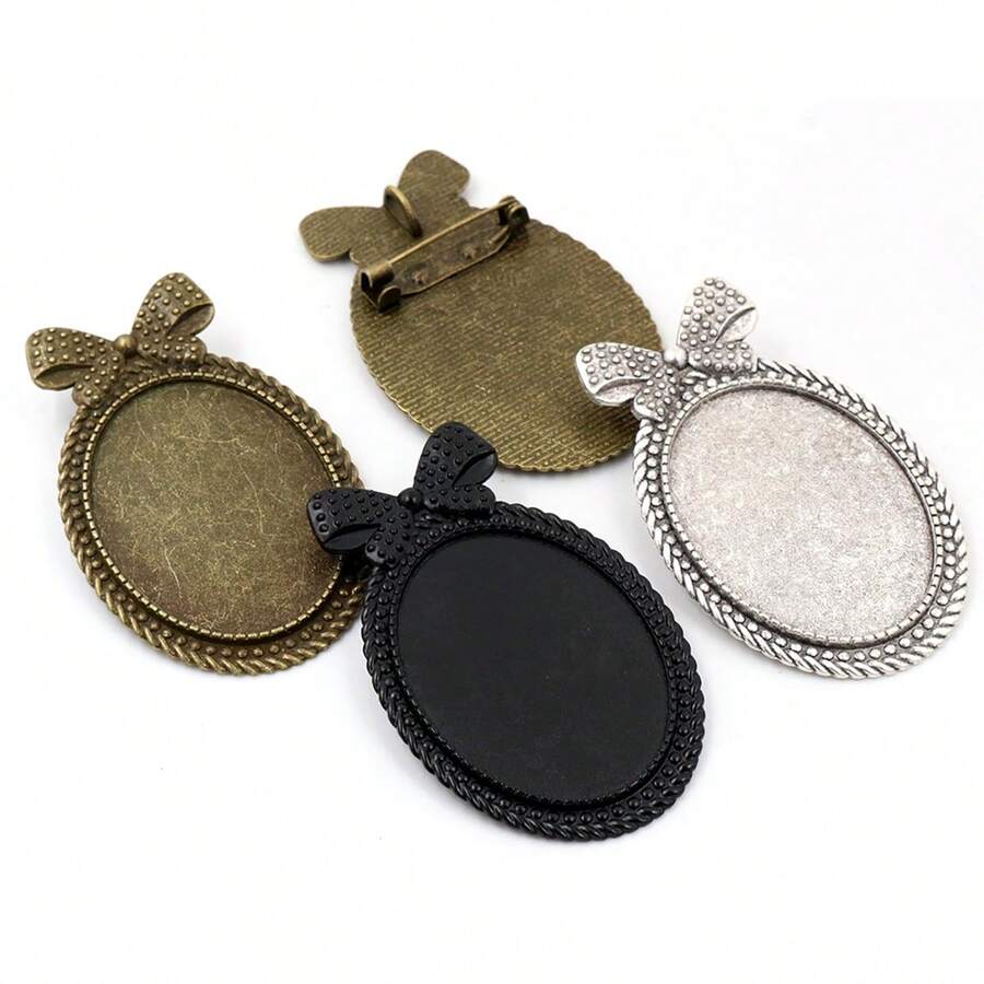 2 buah Cabochon Bros Gaya Busur 30x40mm dengan Alas Kosong, Bezel, Baki, Paduan Logam, Aksesoris Pembuatan Perhiasan DIY - Alas bros - View 1