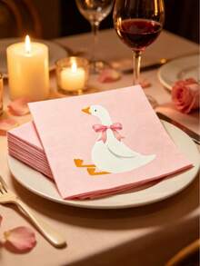 20/40/60pcs Pink Goose & Pink Bow Disposable Paper Napkins, Cute Animal Pattern Lunch Napkins, Suitable For Baby Shower, Girls Birthday Party Table Decor - View 3