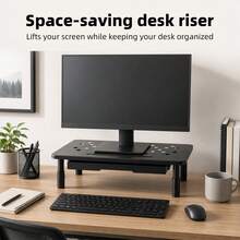Adjustable Monitor Stand Riser With Storage Drawer Ventilated Desktop Laptop Printer Riser For Home Office Desk Organization - View 2