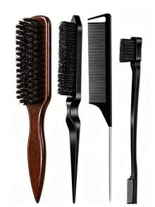 4/1 Hair Comb Set/Beard Brush Plastic Hair Brush Styling Comb Unscented Cleaning Brush Smooth Back Comb With Wide Pointed Tail Back Comb And Detangling Comb Smooth Frizz And Flyaways Create Voluminous Style Ponytail Easy Parting Suitable For Men And Women Recommended As Christmas Gift Halloween Gift - Multicolor - View 2