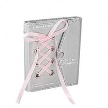 Rosyposy 1pc Cute Coquette Balletcore Mini M5 3-Ring Binder Journal With Heart Photo Window & Ribbon Lace-Up, PU Leather Photocard Holder Notebook - Multicolor - View 14