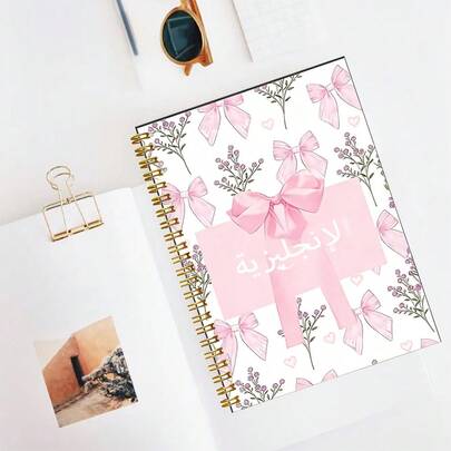 1 buah Buku Catatan Bergaris Arab A5 Warna Pink, Motif Pita Pink, Cocok untuk Belajar Siswa, Pencatatan di Kantor, Catatan Harian di Rumah, Buku Catatan Portabel
