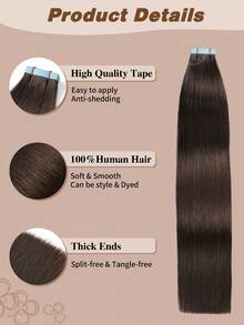 Yilite 18 Inch 10Pcs Dark Brown #2 Color Tape In Hair Extensions Human Hair Straight Soft Human Hair Tape In Extensions Skin Weft Tape Ins Extensions For Women - S2 - View 4