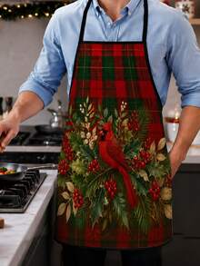 1PC Santa Claus Pattern Printed Apron, Fashionable Home Workwear Cooking Kitchen Apron, Durable Household Cleaning Apron, Washable And Reusable, 55x68cm, Kitchen & Restaurant Supplies, Christmas Apron, Suitable For Kitchen And Party - Multicolor - View 3