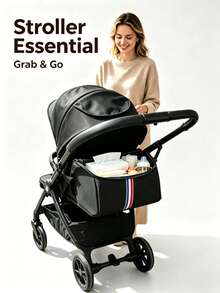 1pc Multi-Functional Large Capacity Baby Stroller Hanging Storage Basket, Mom Storage Bag, Portable And Durable, Suitable For Crib, Bed And Travel - Black - View 2