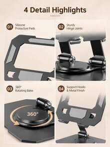 1pc Tablet And Smartphone Desktop Stand, Featuring 360° Rotating Base, Hollow Design And Wide Stable Base; Provides Secure Grip, Suitable For Various Tablets And Phones, With Multi-Functional Installation Capability And Multi-Angle Adjustability - Multicolor - View 6