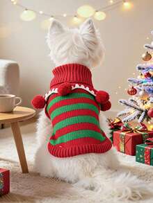 PETCIRCLE 1pc Pet Clothes Dog Cat Apparel Small Dog Puppy Cute Colorful Christmas Sweater - Red & Green - Multicolor - View 1