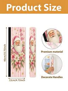 1/2Pcs Christmas Refrigerator Handle Covers, Pink Santa Claus & Poinsettia Pattern, With Hook And Loop Fastener, Suitable For Refrigerator, Oven, Microwave, Dishwasher, Christmas Kitchen Decor - View 2