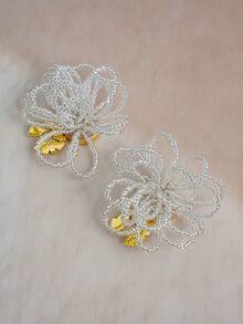 2 PCS Floral Beaded Button Covers For Shirts, Decorative Clip-On Button Cuffs & Dress Accessories For Women – Elegant Removable Metal Button Clips - A - View 5