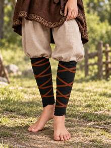 2pcs Medieval Vintage Leg Wraps With Straps, Suitable For Viking Renaissance Fair LARP Role Play, Cosplay, Vintage Fair And Halloween Retro Country Style Leg Decoration, Matching Medieval Costume - A - View 2