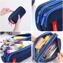 1pc Pencil Case, Large Capacity Pen Bag, Suitable For Boys And Girls Storage Pen Pouch, Portable Office Stationery Organizer And Makeup Bag, With Three Multi-Functional Compartments, [Blue.Black.Green.]Random Color, Random Packaging - A - View 4