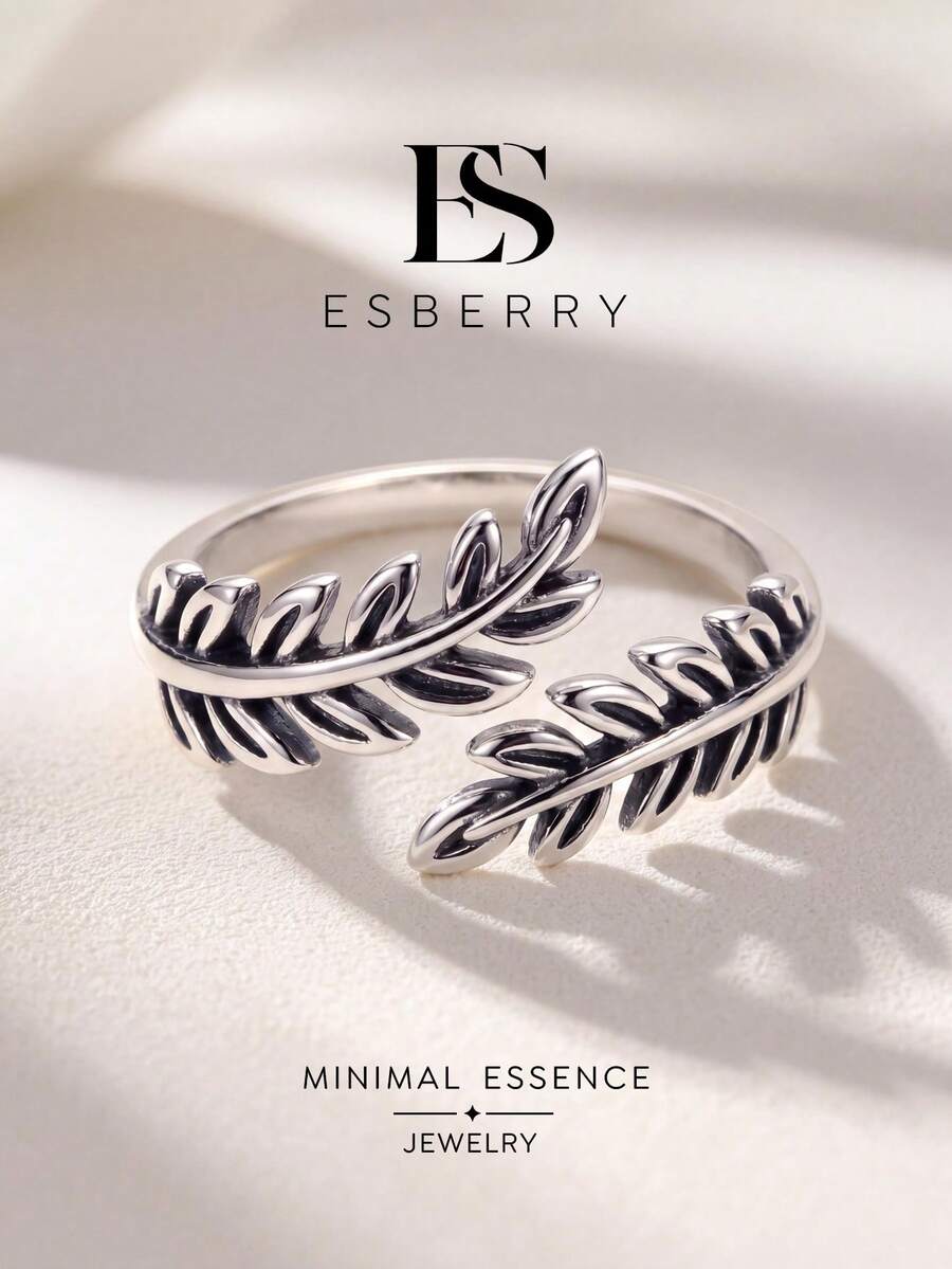 ESBERRY 1件復古優雅葉片造型開口戒指,適合女性日常佩戴,生日禮物,精緻珠寶禮品 - 葉子開口戒 - 查看 1