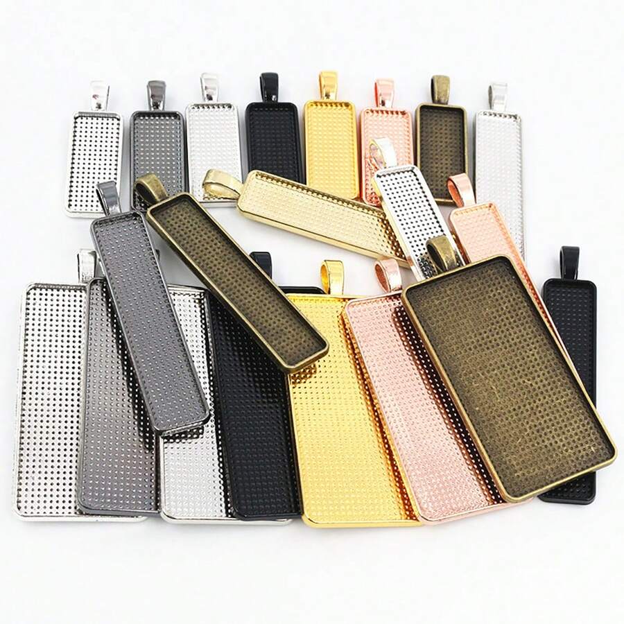 5pcs Rectangle Pendant Cabochon Blank Base Setting Bezel Tray 10x50mm/10X25mm/25x50mm Inner Size Alloy DIY Jewelry Making Accessories - Rectangular Base - View 1
