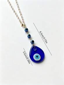 1pc Vintage Evil Eye Car Hanging Ornament, Turkish Blue Eye Teardrop Glass Rearview Mirror Pendant, Car Interior Decoration - A - View 4